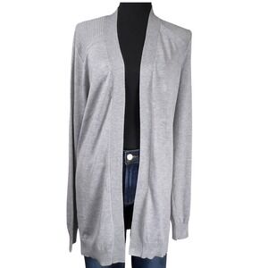 Love‎ Ellie Women's Large Gray Open Front Long Sleeve Ribbed Back Tunic Cardigan
